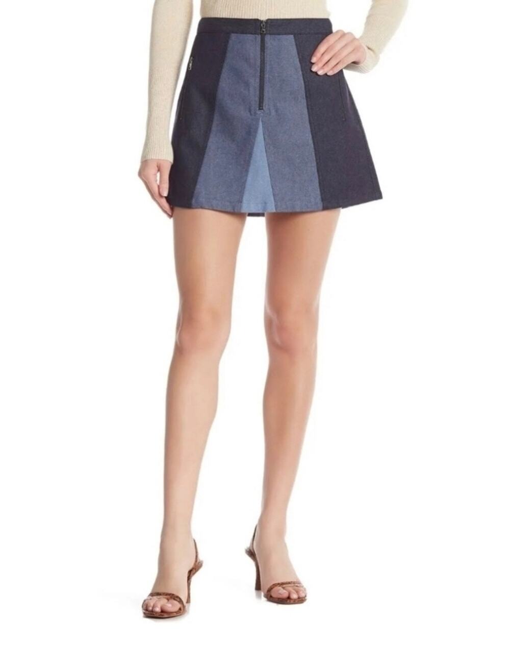 BCBGMAXAZRIA Judah Denim Colorblock Mini Skirt A-line Size XXS NWT Dark Wash